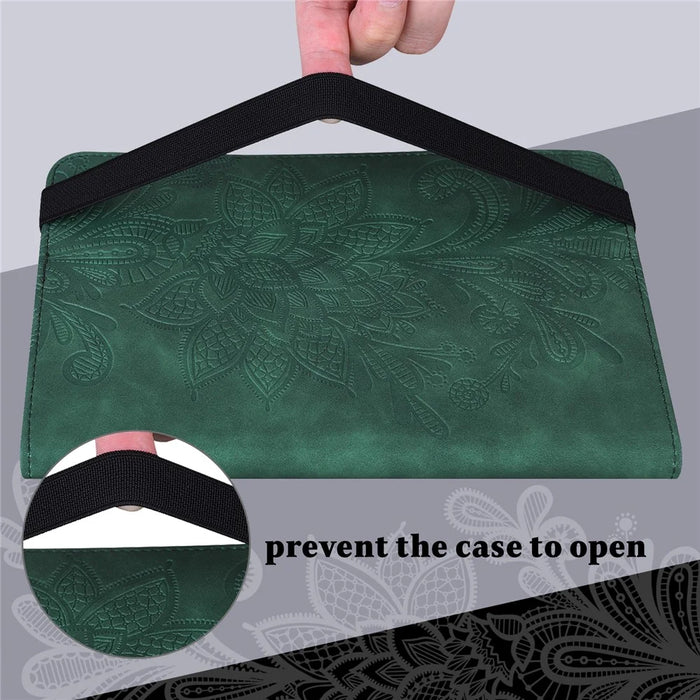 For Samsung Galaxy Tab A11+ / A9+ Case Flower Imprinting PU Leather Wallet Tablet Cover - Green - 7