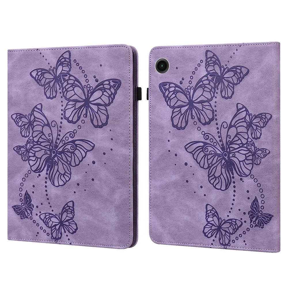 For Samsung Galaxy Tab A11 / A9 Case Butterfly Pattern PU Leather Stand Tablet Cover - Purple - 1