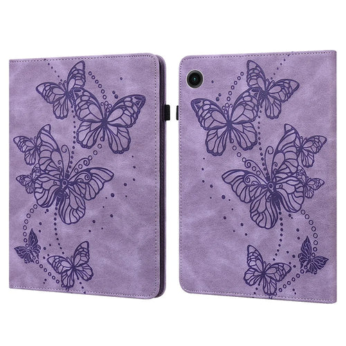 For Samsung Galaxy Tab A11 / A9 Case Butterfly Pattern PU Leather Stand Tablet Cover - Purple - 1