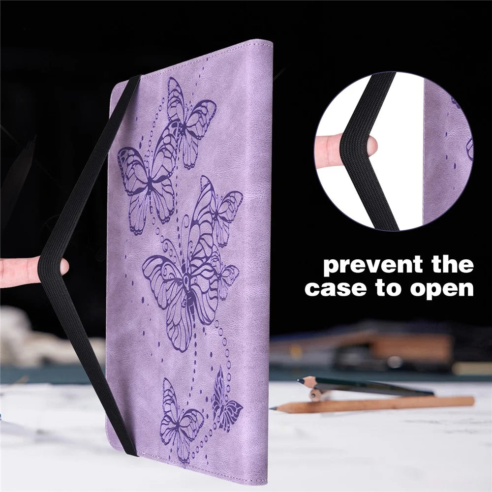 For Samsung Galaxy Tab A11 / A9 Case Butterfly Pattern PU Leather Stand Tablet Cover - Purple - 7