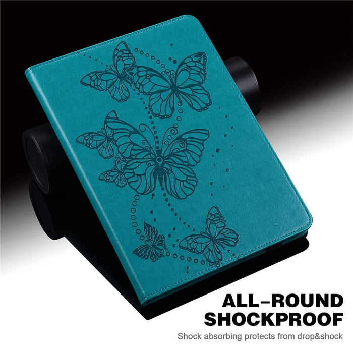 For Samsung Galaxy Tab S9 Case Butterfly Imprinted Card Holder Leather Tablet Cover - Blue - 4