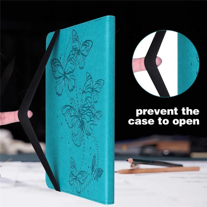 For Samsung Galaxy Tab S9 Case Butterfly Imprinted Card Holder Leather Tablet Cover - Blue - 7