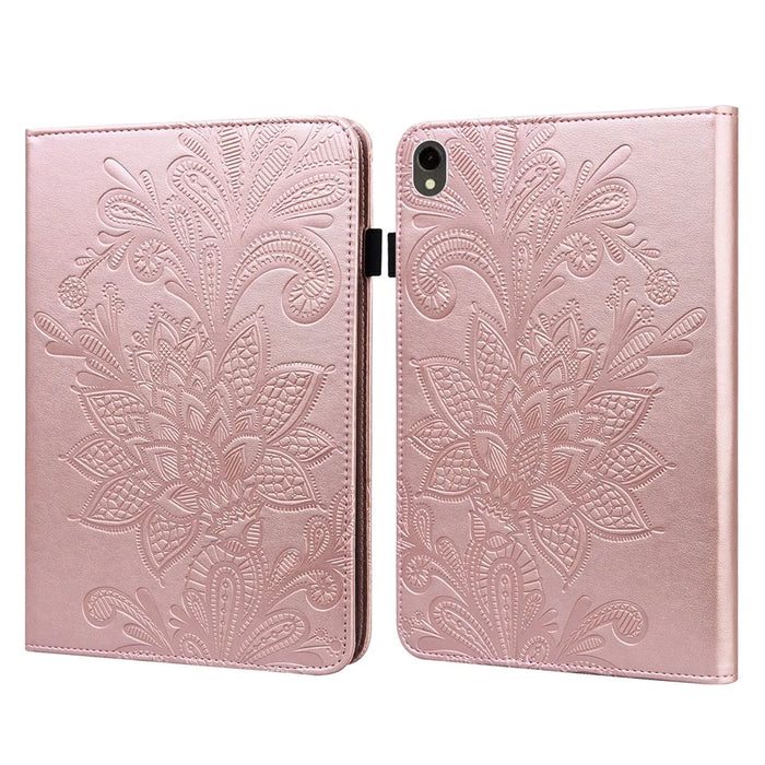 For Samsung Galaxy Tab S9 Case Flower Imprinted PU Leather Tablet Stand Cover - Rose Gold - 1