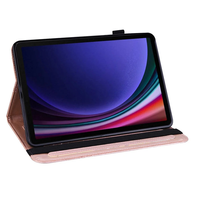 For Samsung Galaxy Tab S9 Case Flower Imprinted PU Leather Tablet Stand Cover - Rose Gold - 3