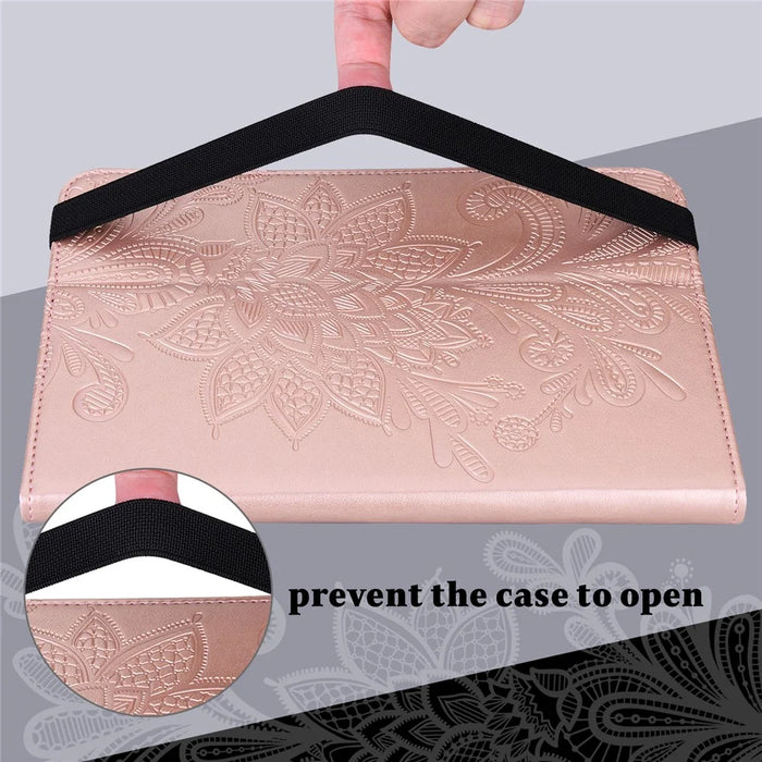 For Samsung Galaxy Tab S9 Case Flower Imprinted PU Leather Tablet Stand Cover - Rose Gold - 7