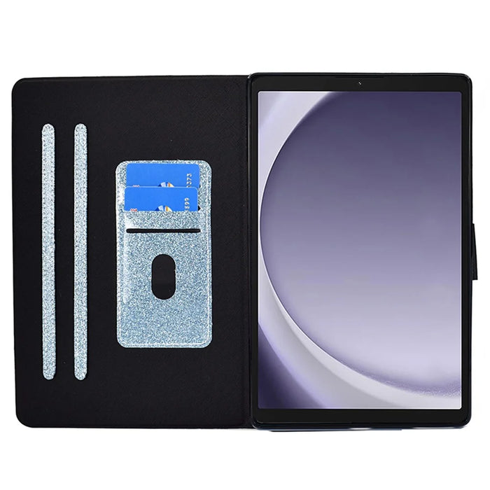 For Samsung Galaxy Tab A11+ / A9+ Glitter PU Leather Case Card Slots Stand Protective Cover - Blue - 2