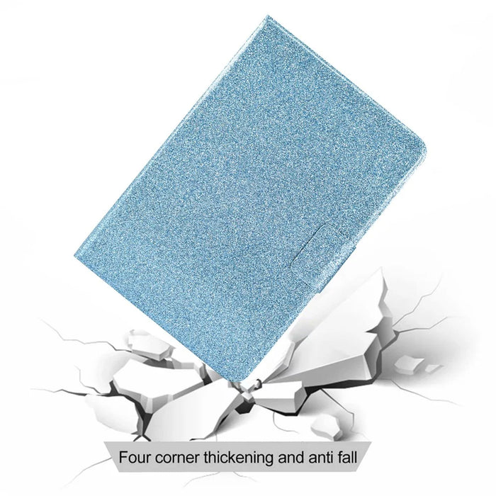 For Samsung Galaxy Tab A11+ / A9+ Glitter PU Leather Case Card Slots Stand Protective Cover - Blue - 7