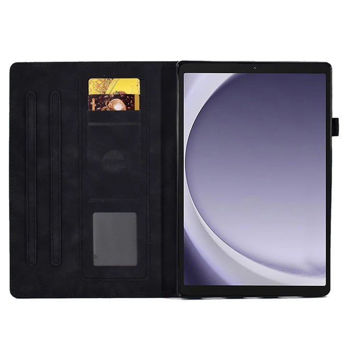 For Samsung Galaxy Tab A11 / A9 Smile Imprinted Case Microfiber Leather Card Holder Smart Tablet Cover - Black - 2