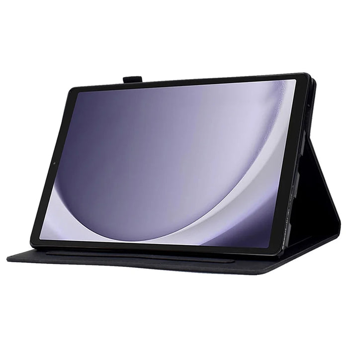 For Samsung Galaxy Tab A11 / A9 Smile Imprinted Case Microfiber Leather Card Holder Smart Tablet Cover - Black - 3