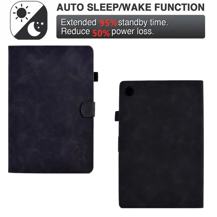 For Samsung Galaxy Tab A11 / A9 Smile Imprinted Case Microfiber Leather Card Holder Smart Tablet Cover - Black - 5
