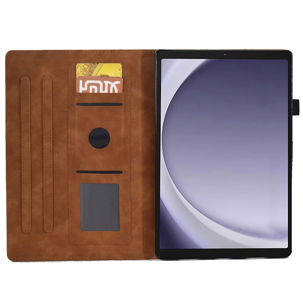 For Samsung Galaxy Tab A11 / A9 Microfiber Leather Case Iron Tower Imprinted Smart Tablet Cover - Brown - 2