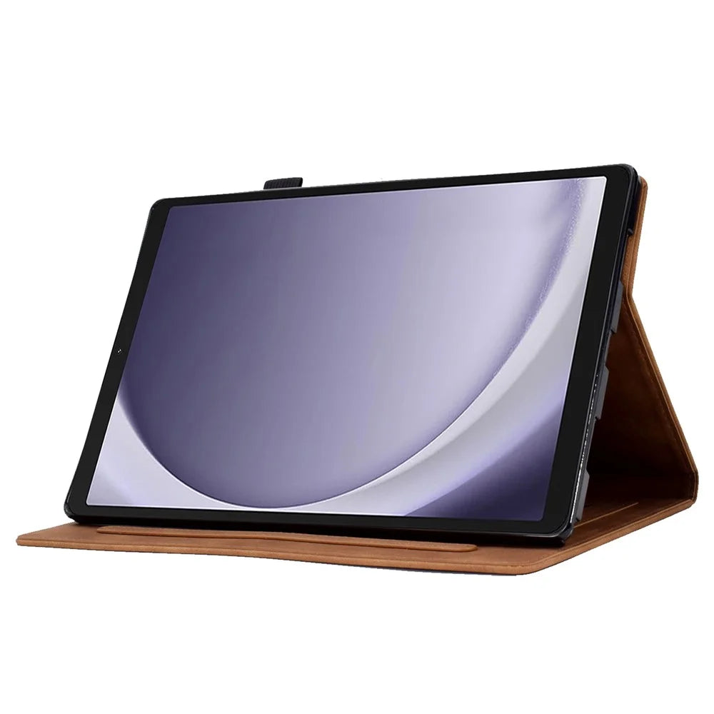 For Samsung Galaxy Tab A11 / A9 Microfiber Leather Case Iron Tower Imprinted Smart Tablet Cover - Brown - 3