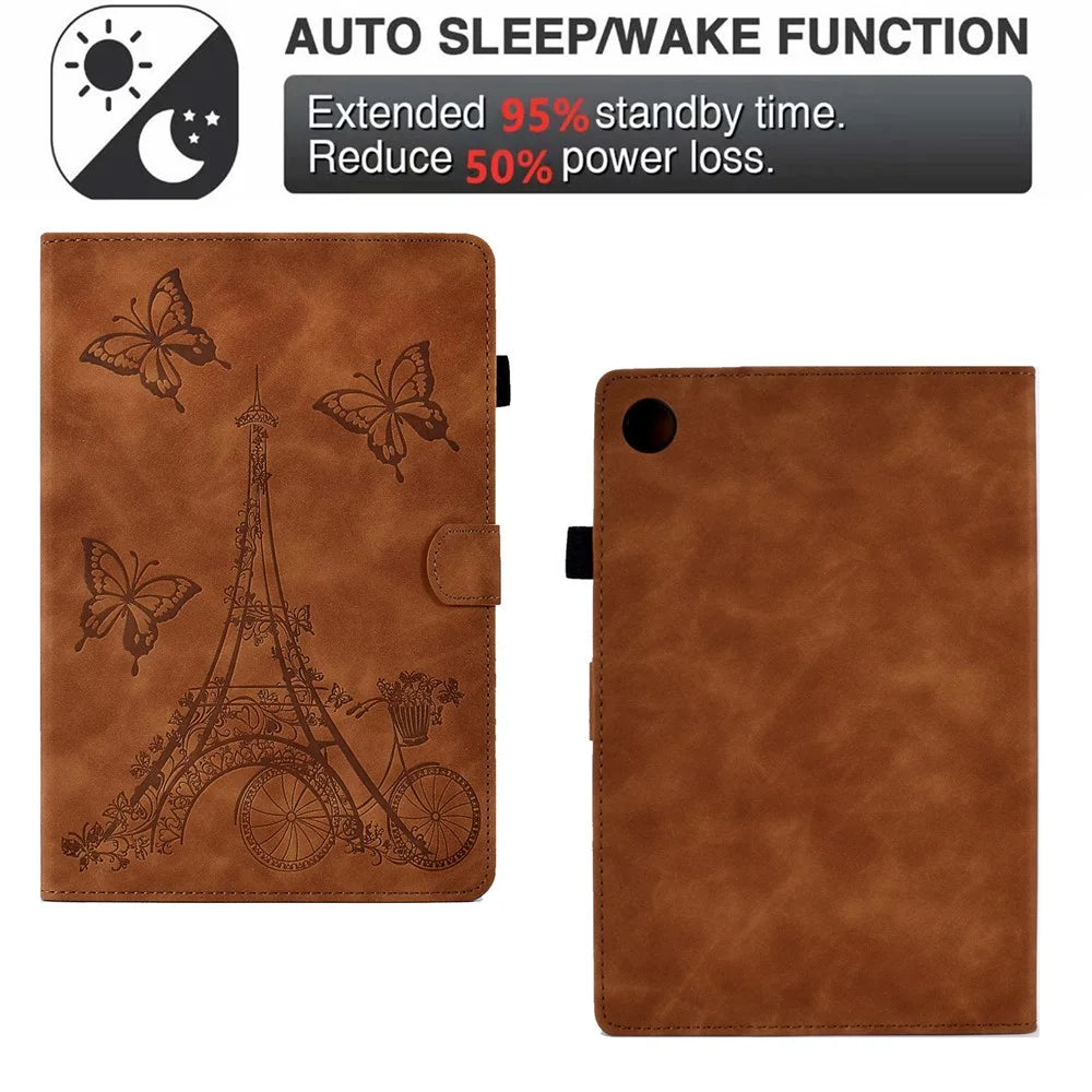 For Samsung Galaxy Tab A11 / A9 Microfiber Leather Case Iron Tower Imprinted Smart Tablet Cover - Brown - 5