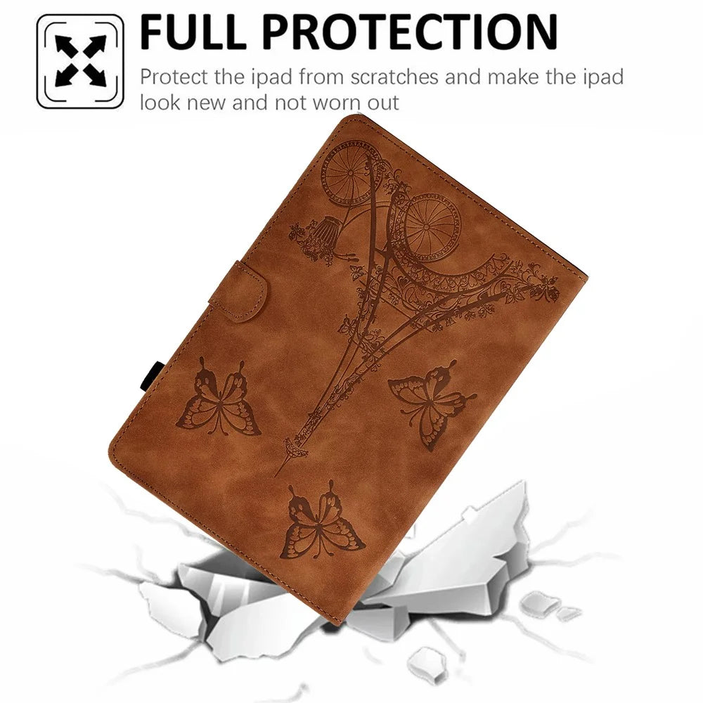 For Samsung Galaxy Tab A11 / A9 Microfiber Leather Case Iron Tower Imprinted Smart Tablet Cover - Brown - 6