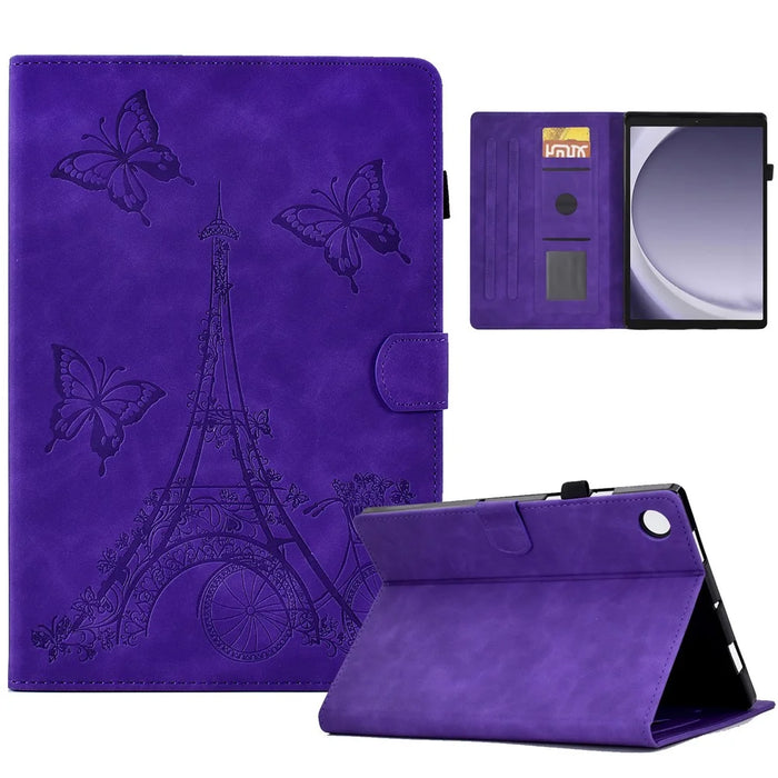 For Samsung Galaxy Tab A11+ / A9+ Iron Tower Imprinted Cover Microfiber Leather Card Slot Smart Tablet Case - Purple - 1