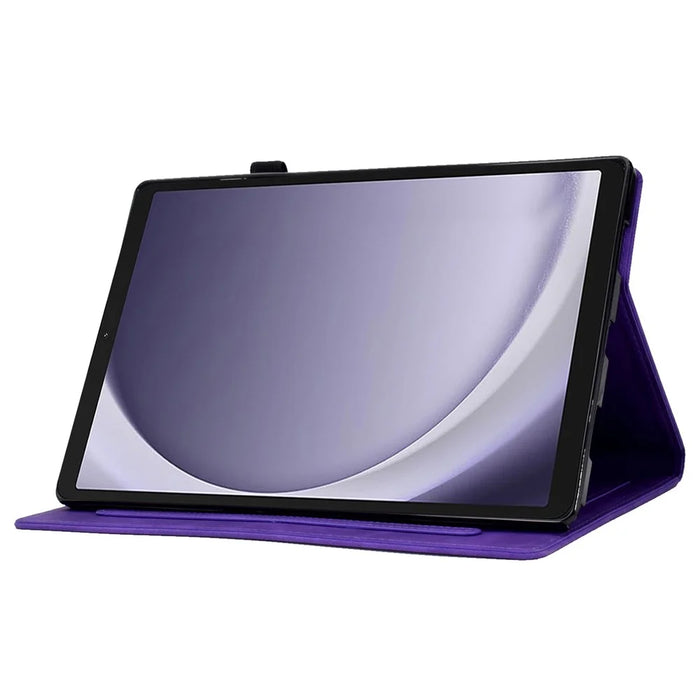 For Samsung Galaxy Tab A11+ / A9+ Iron Tower Imprinted Cover Microfiber Leather Card Slot Smart Tablet Case - Purple - 3