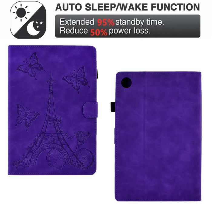 For Samsung Galaxy Tab A11+ / A9+ Iron Tower Imprinted Cover Microfiber Leather Card Slot Smart Tablet Case - Purple - 5