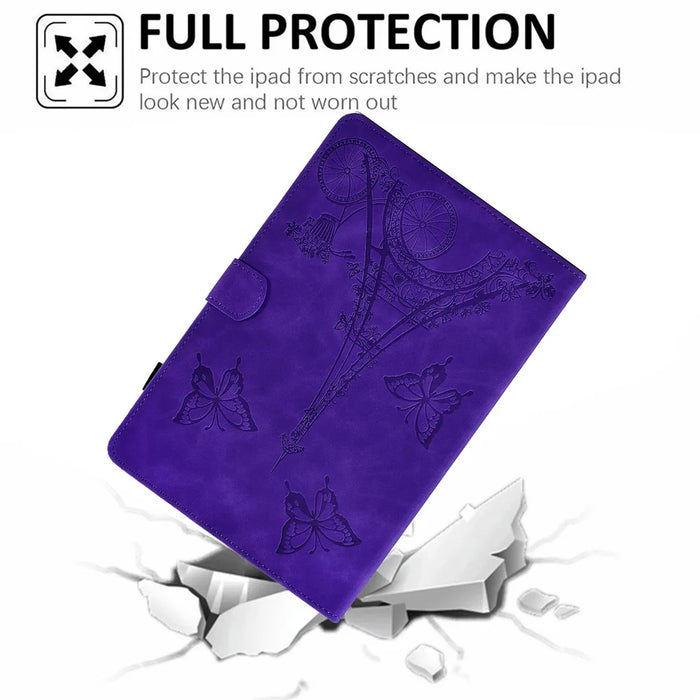 For Samsung Galaxy Tab A11+ / A9+ Iron Tower Imprinted Cover Microfiber Leather Card Slot Smart Tablet Case - Purple - 6
