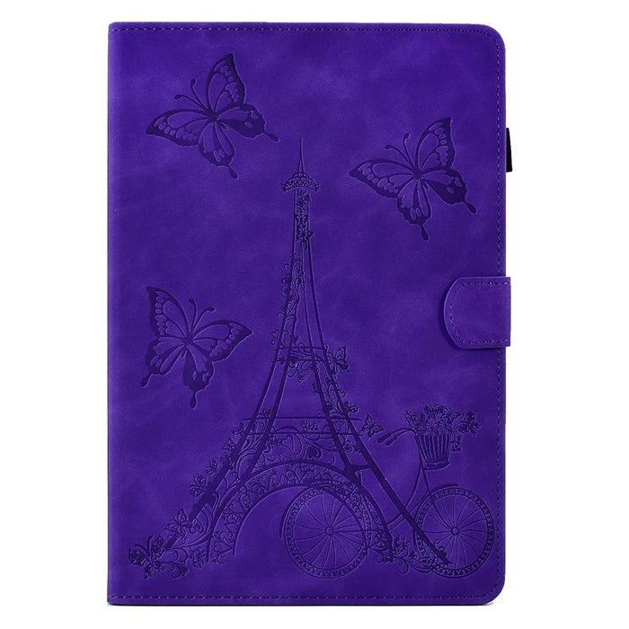 For Samsung Galaxy Tab A11+ / A9+ Iron Tower Imprinted Cover Microfiber Leather Card Slot Smart Tablet Case - Purple - 7
