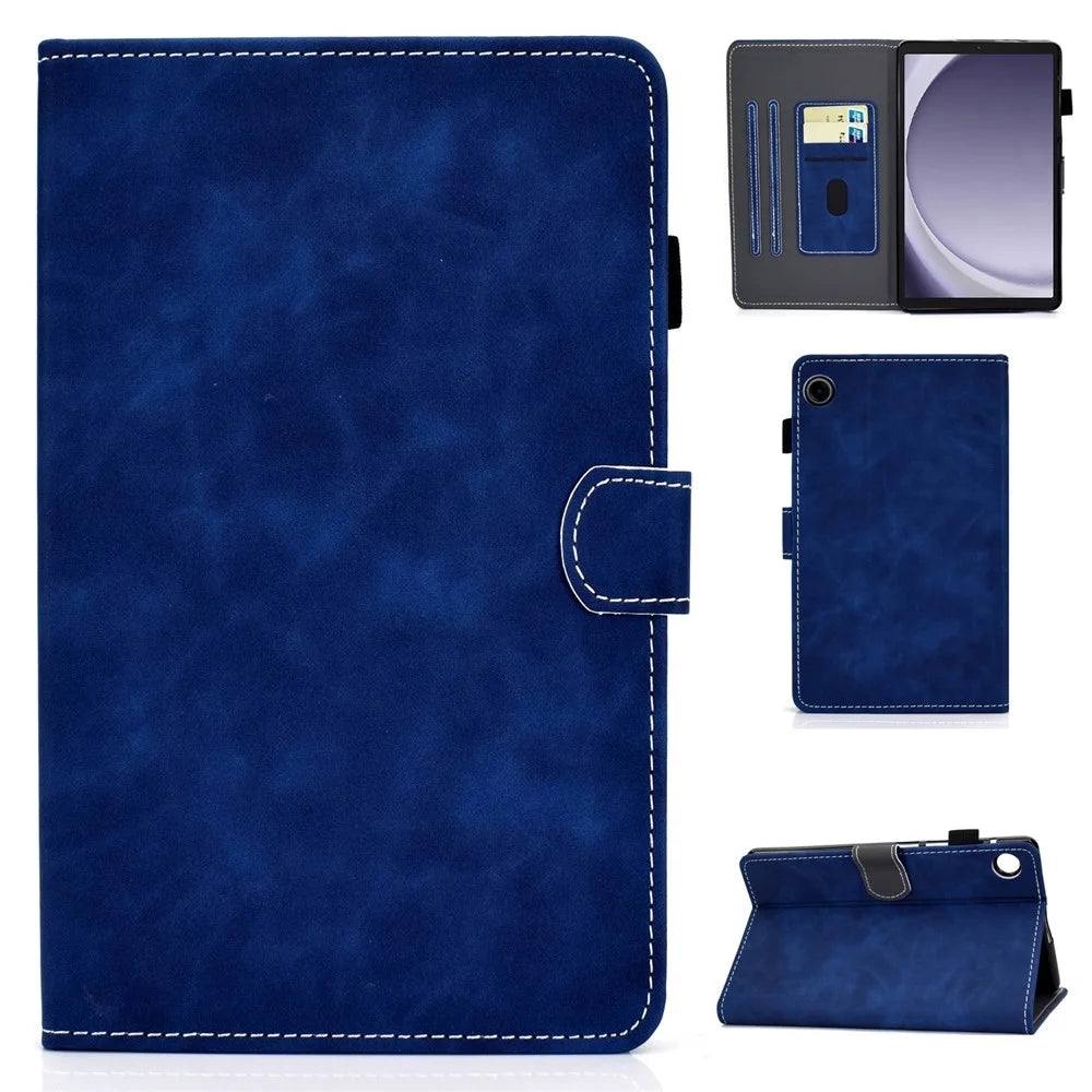 For Samsung Galaxy Tab A11 / A9 PU Leather Case Card Slot Stand Tablet Cover with Pencil Holder - Blue - 1