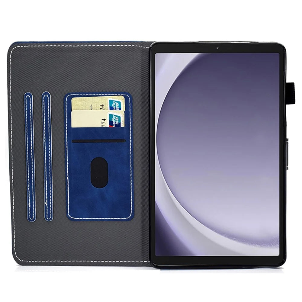 For Samsung Galaxy Tab A11 / A9 PU Leather Case Card Slot Stand Tablet Cover with Pencil Holder - Blue - 2