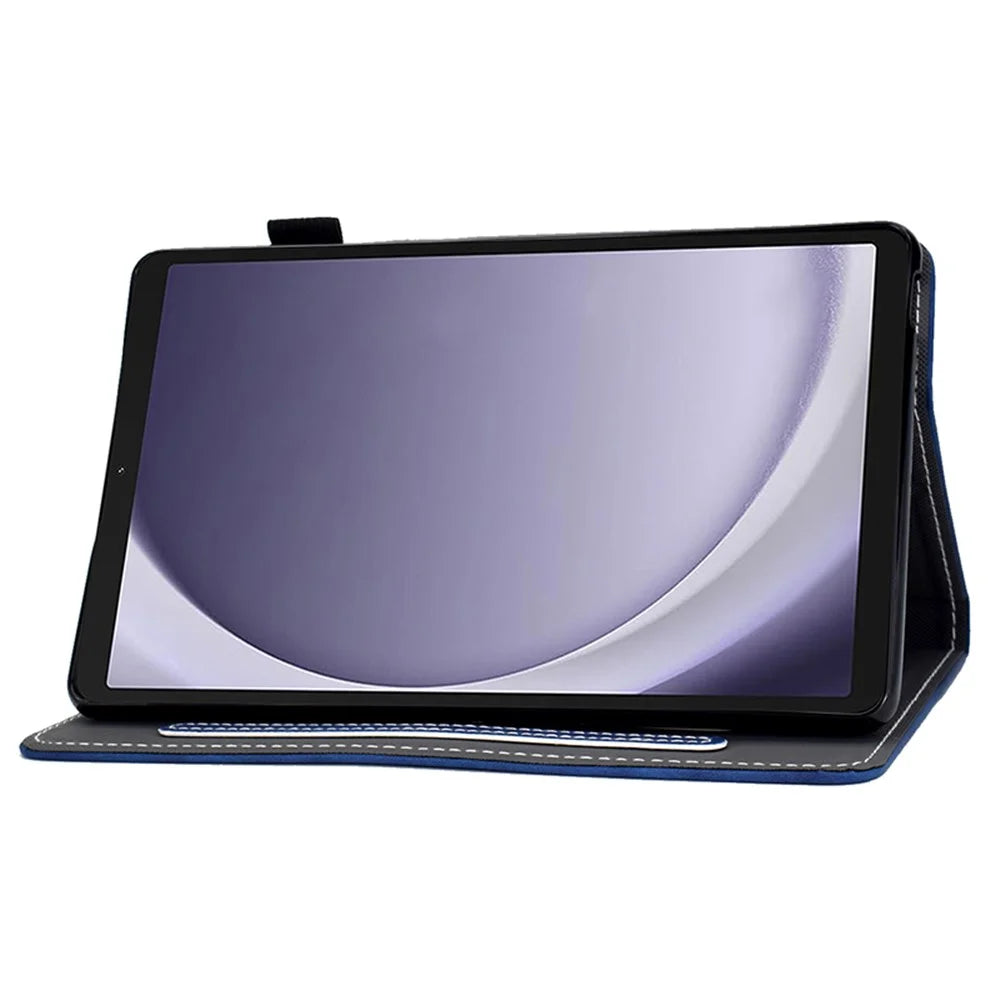 For Samsung Galaxy Tab A11 / A9 PU Leather Case Card Slot Stand Tablet Cover with Pencil Holder - Blue - 3