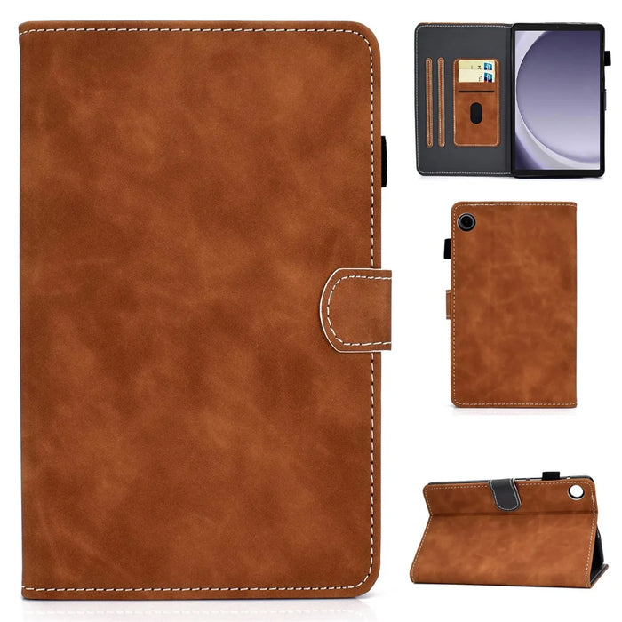 For Samsung Galaxy Tab A11+ / A9+ Stand PU Leather Case Tablet Cover with Card Slot - Brown - 1