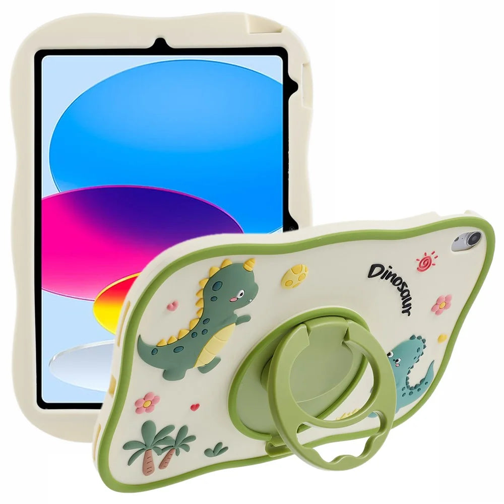 For iPad (2025) / 10.9 (2022) Case Cartoon Dinosaur 360 Degree Rotation Kickstand PC+Silicone Tablet Cover - 1