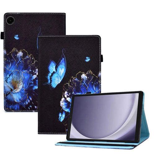 For Samsung Galaxy Tab A11+ / A9+ PU Leather Stand Cover Elastic Band Pattern Printing Tablet Case - Flower - 1