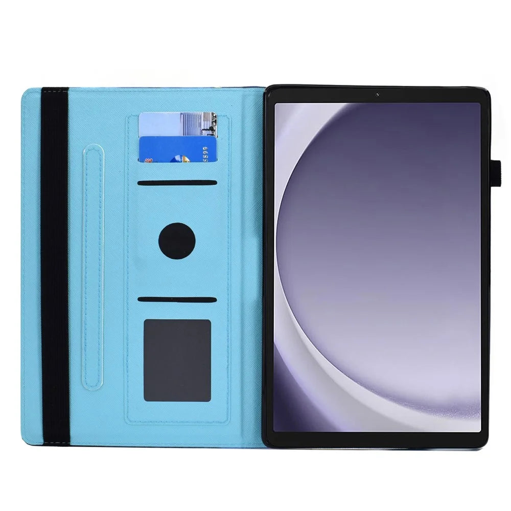 For Samsung Galaxy Tab A11+ / A9+ PU Leather Stand Cover Elastic Band Pattern Printing Tablet Case - Flower - 2
