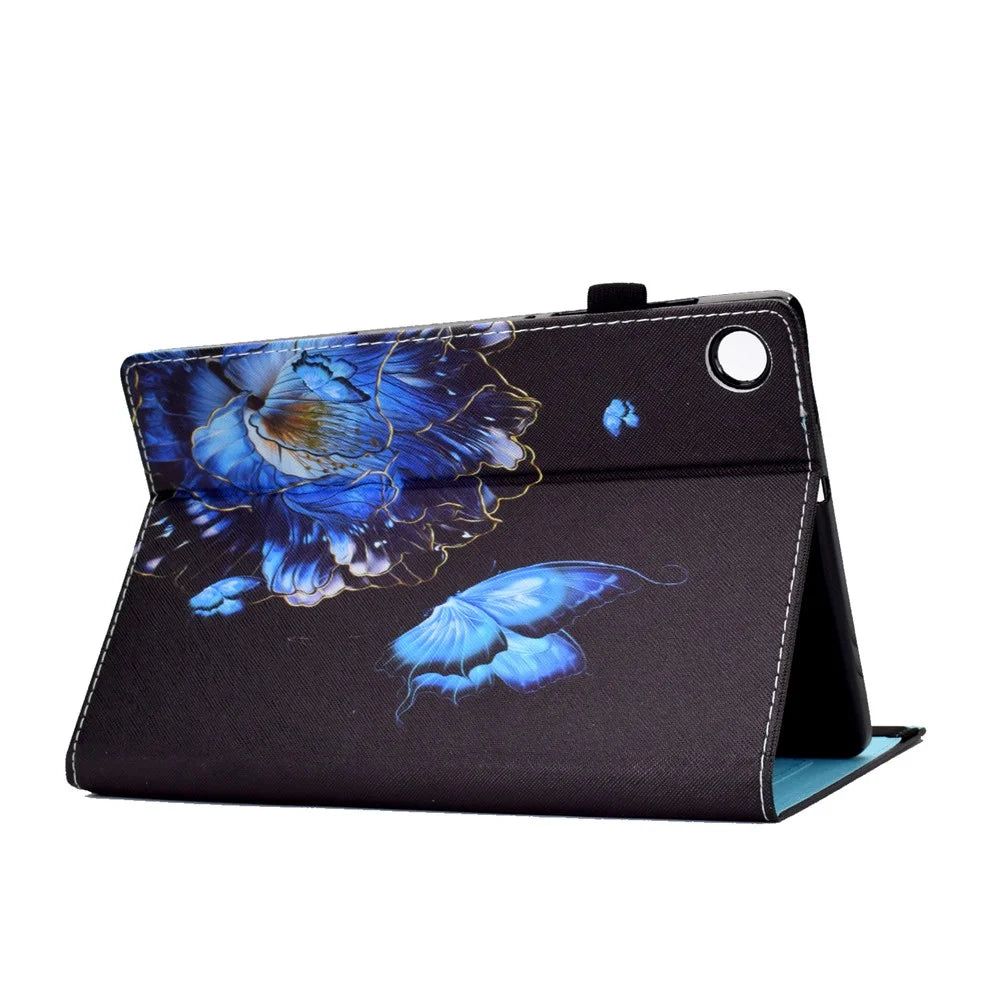 For Samsung Galaxy Tab A11+ / A9+ PU Leather Stand Cover Elastic Band Pattern Printing Tablet Case - Flower - 4