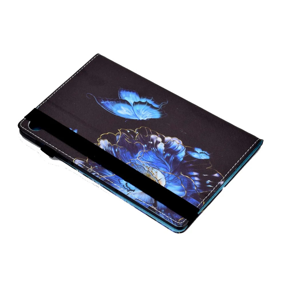 For Samsung Galaxy Tab A11+ / A9+ PU Leather Stand Cover Elastic Band Pattern Printing Tablet Case - Flower - 6