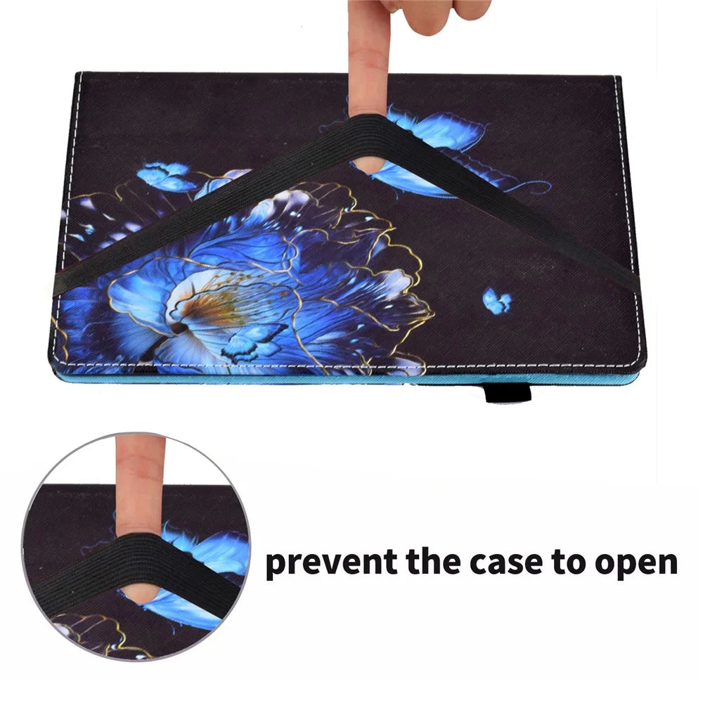 For Samsung Galaxy Tab A11+ / A9+ PU Leather Stand Cover Elastic Band Pattern Printing Tablet Case - Flower - 7