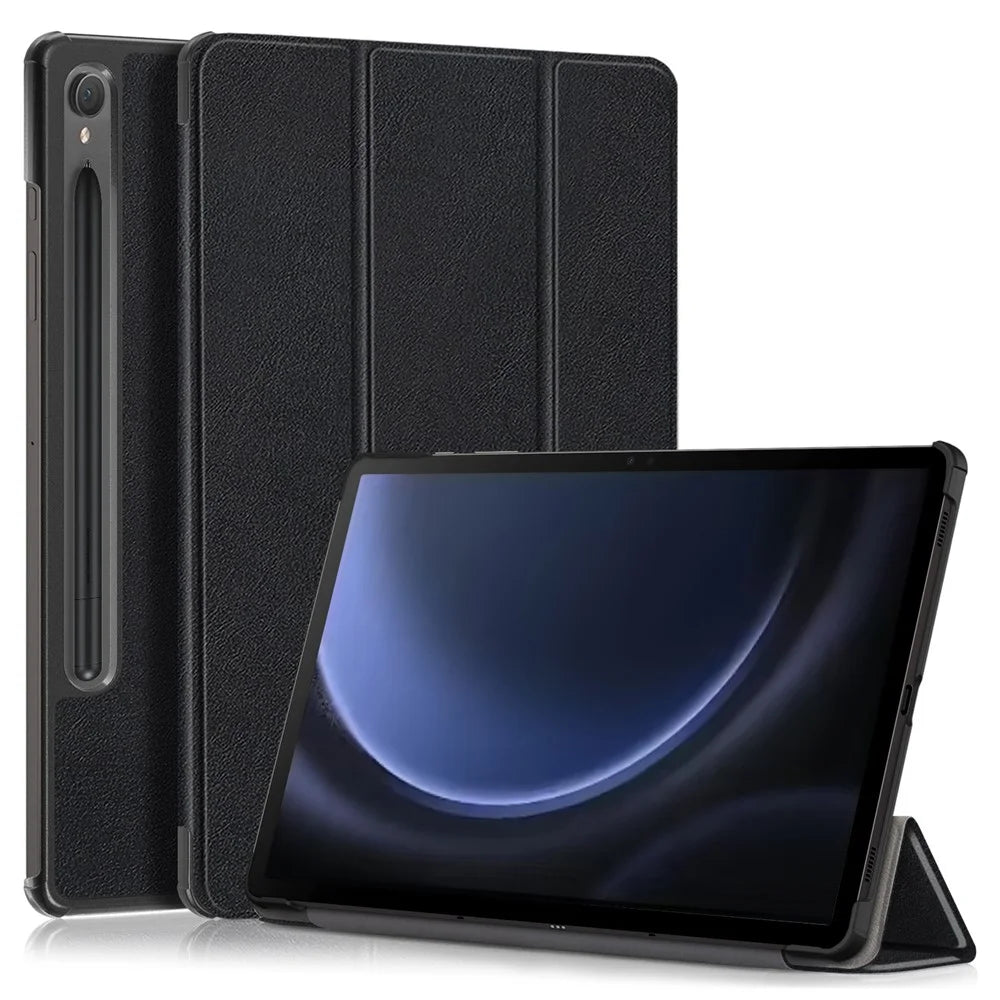 For Samsung Galaxy Tab S10 FE / S9 FE SM-X510 SM-X516 / S9 Leather Case Trifold Stand Tablet Cover - Black - 1