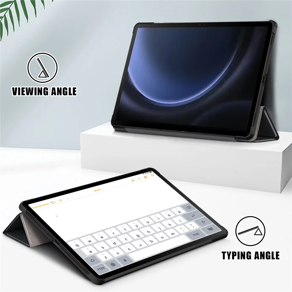 For Samsung Galaxy Tab S10 FE / S9 FE SM-X510 SM-X516 / S9 Leather Case Trifold Stand Tablet Cover - Black - 3