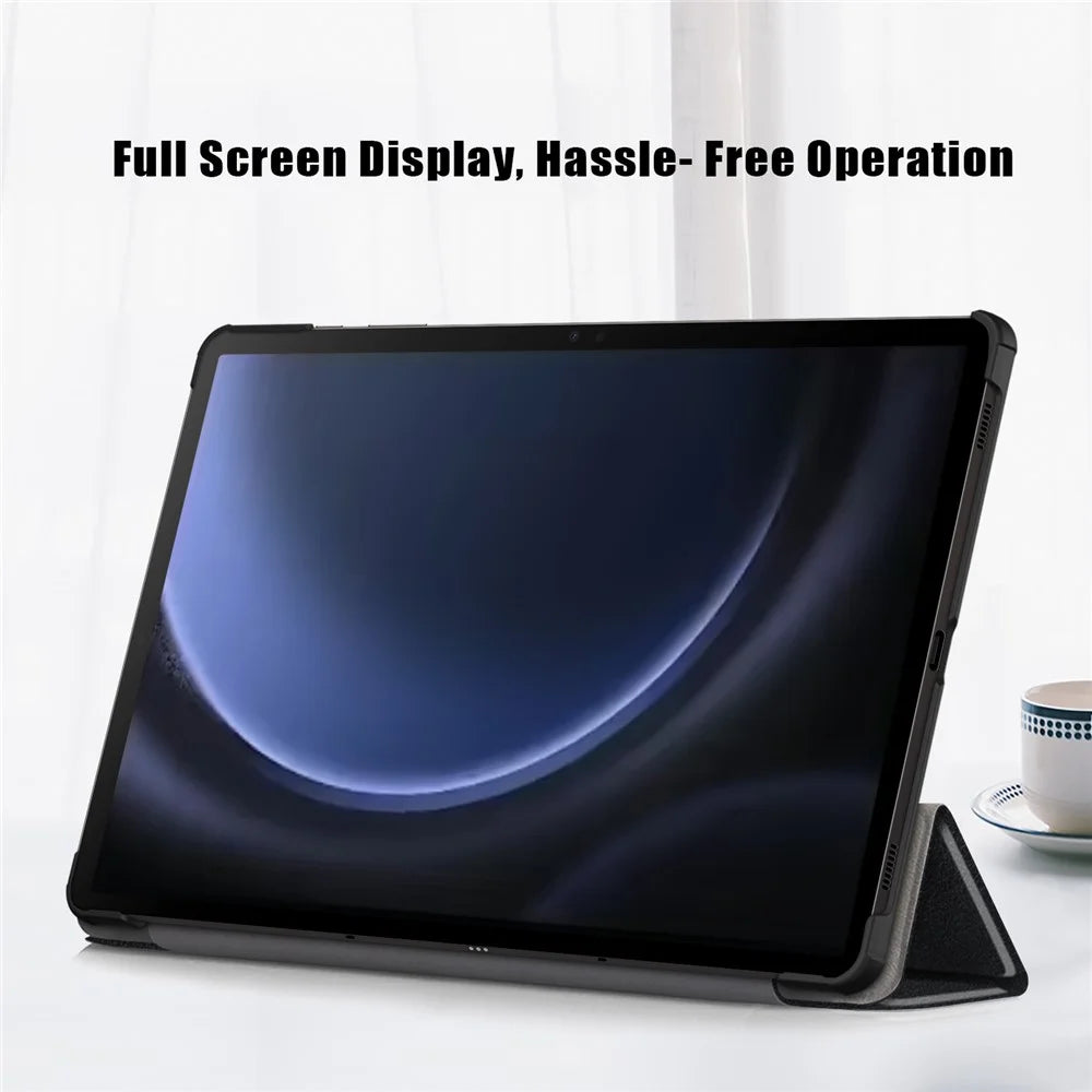 For Samsung Galaxy Tab S10 FE / S9 FE SM-X510 SM-X516 / S9 Leather Case Trifold Stand Tablet Cover - Black - 6