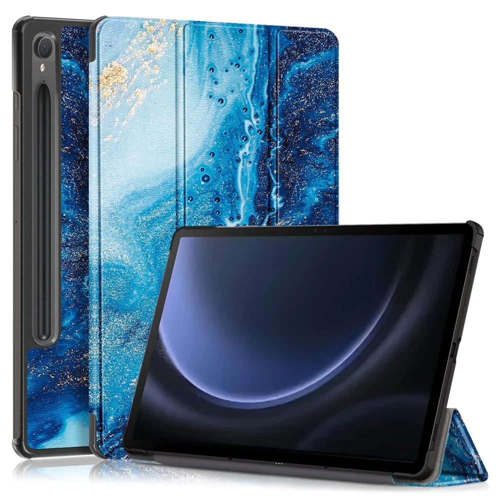 For Samsung Galaxy Tab S9 FE sm-x510 sm-x516 Case Tri-fold Stand Pattern Printing Tablet Cover - Wave - 1