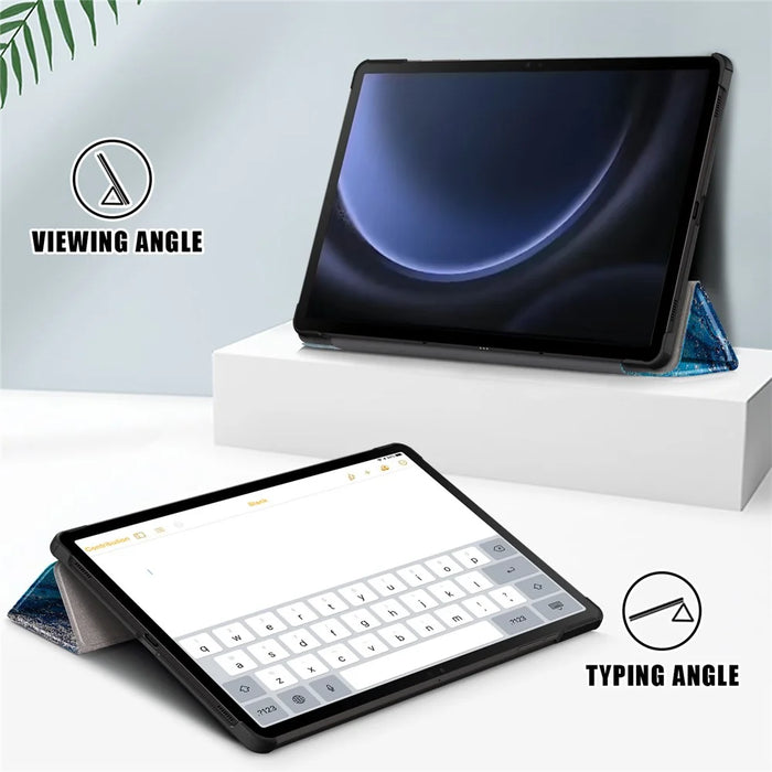 For Samsung Galaxy Tab S9 FE sm-x510 sm-x516 Case Tri-fold Stand Pattern Printing Tablet Cover - Wave - 3