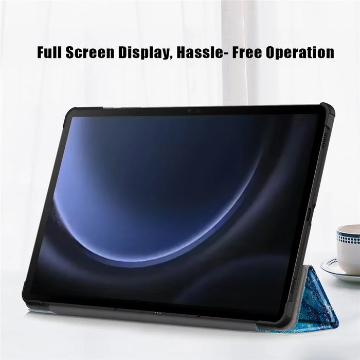 For Samsung Galaxy Tab S9 FE sm-x510 sm-x516 Case Tri-fold Stand Pattern Printing Tablet Cover - Wave - 6