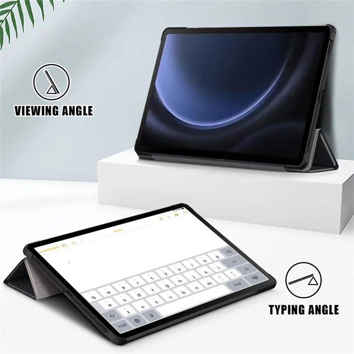 For Samsung Galaxy Tab S9 FE+ SM-x610 / SM-616 Case Leather Tablet Cover with Trifold Stand - Black - 3