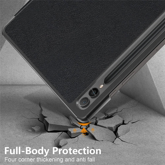 For Samsung Galaxy Tab S9 FE+ SM-x610 / SM-616 Case Leather Tablet Cover with Trifold Stand - Black - 7