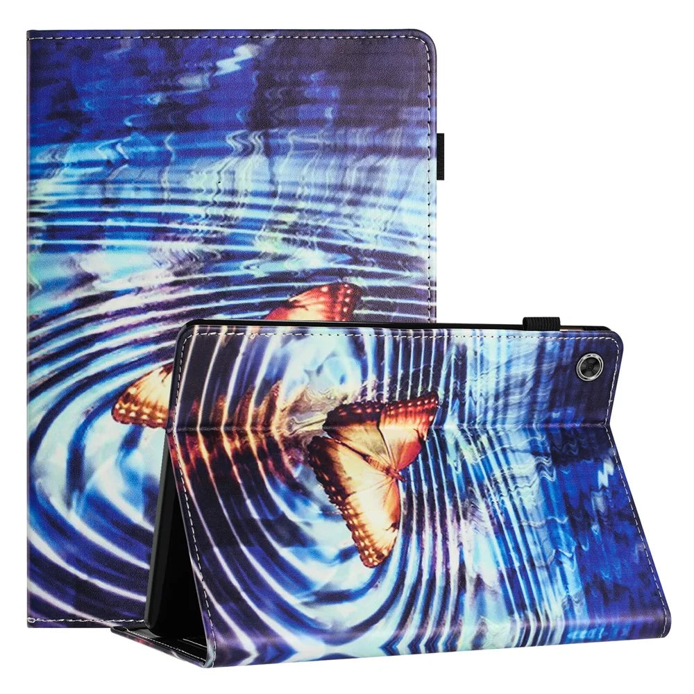 For Samsung Galaxy Tab A11+ / A9+ Stand Protective Cover PU Leather Pattern Printing Tablet Case - Wave Butterfly - 1