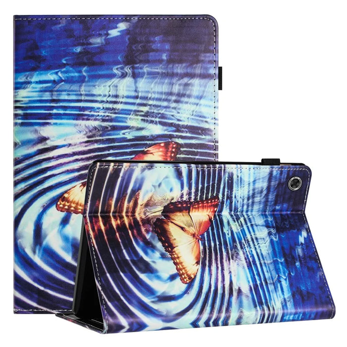 For Samsung Galaxy Tab A11+ / A9+ Stand Protective Cover PU Leather Pattern Printing Tablet Case - Wave Butterfly - 1