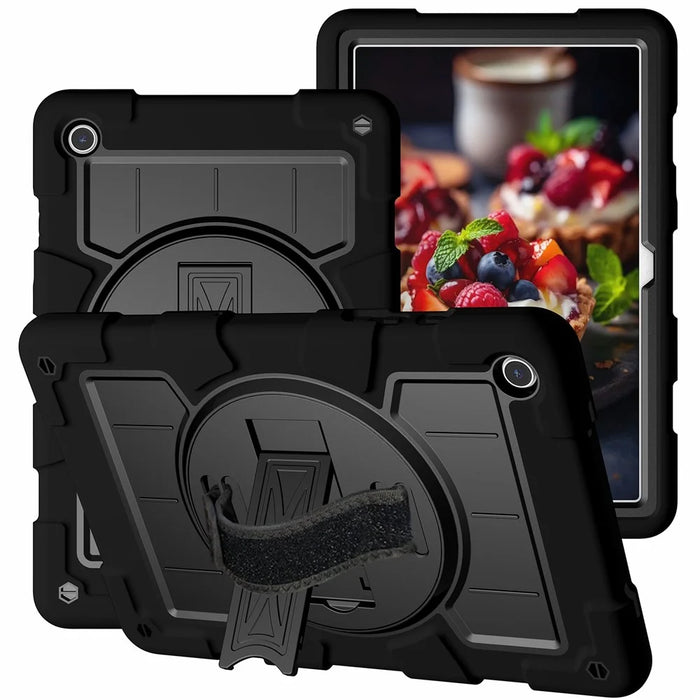 For Samsung Galaxy Tab A9+ Kickstand Case Rotating Hand Strap PC+TPU Tablet Cover with Shoulder Strap - Black - 2