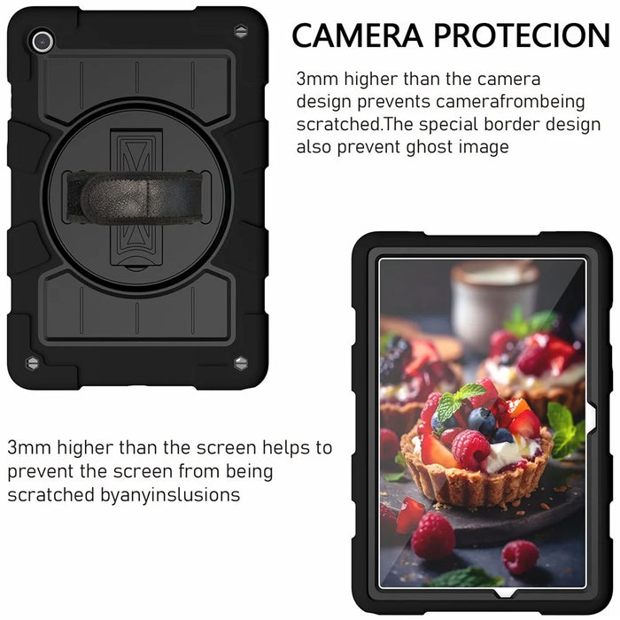 For Samsung Galaxy Tab A9+ Kickstand Case Rotating Hand Strap PC+TPU Tablet Cover with Shoulder Strap - Black - 3
