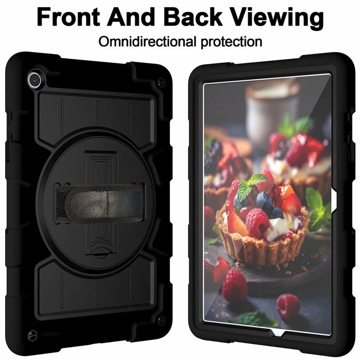For Samsung Galaxy Tab A9+ Kickstand Case Rotating Hand Strap PC+TPU Tablet Cover with Shoulder Strap - Black - 4