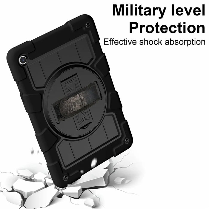For Samsung Galaxy Tab A9+ Kickstand Case Rotating Hand Strap PC+TPU Tablet Cover with Shoulder Strap - Black - 5