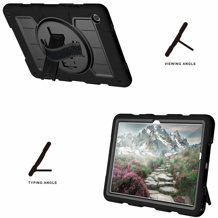 For Samsung Galaxy Tab A9+ Kickstand Case Rotating Hand Strap PC+TPU Tablet Cover with Shoulder Strap - Black - 6