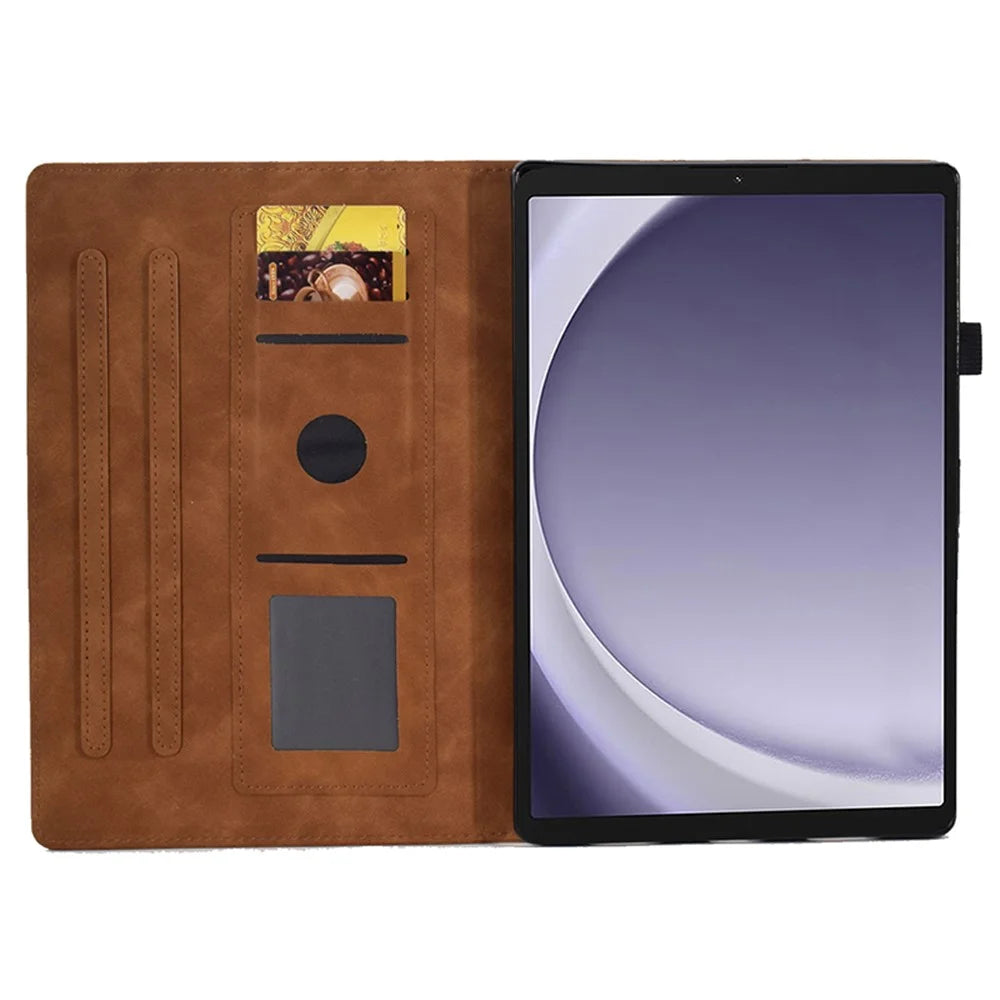 For Samsung Galaxy Tab A9+ Case PU Leather Tablet Cover with Card Holder Stand - Brown - 2