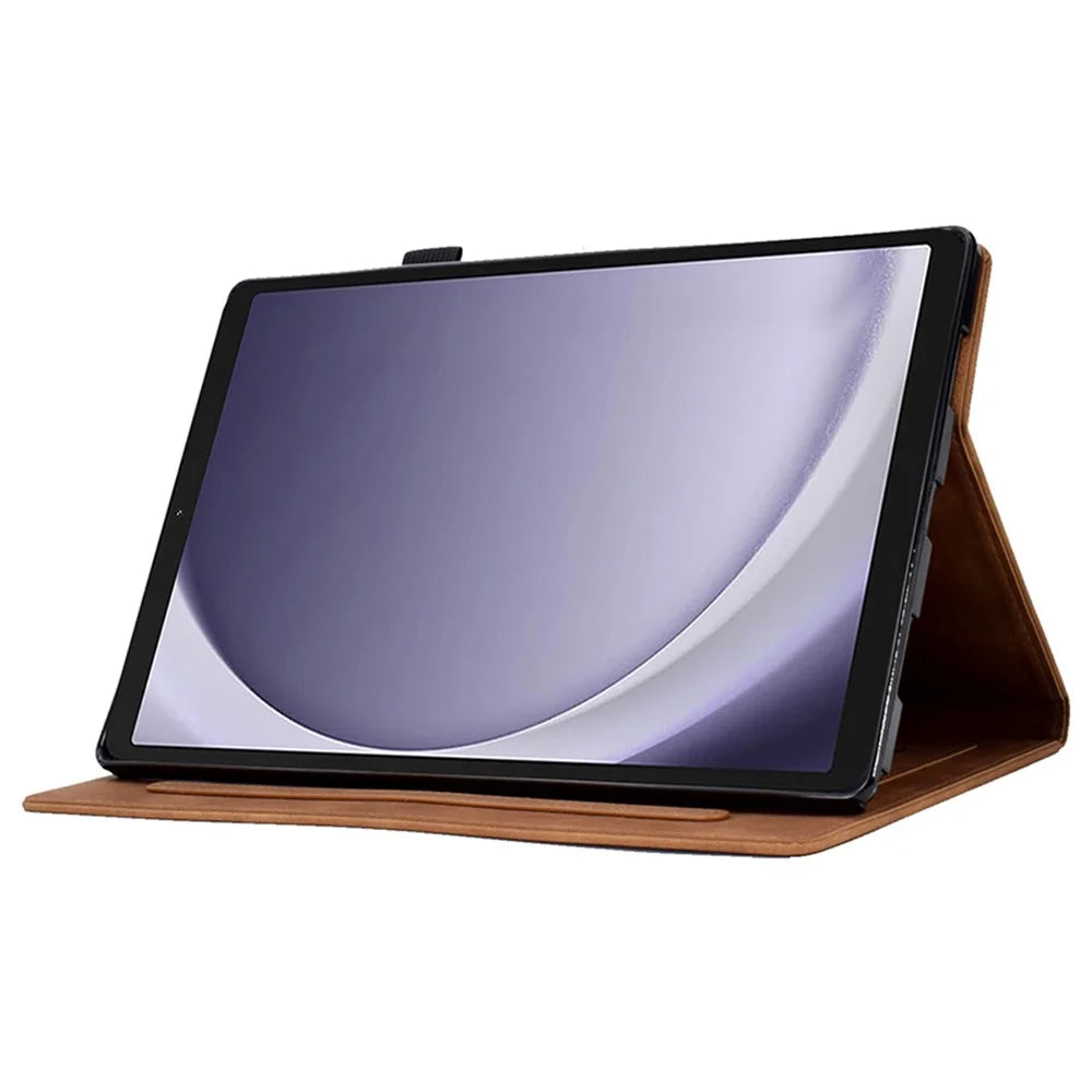 For Samsung Galaxy Tab A9+ Case PU Leather Tablet Cover with Card Holder Stand - Brown - 3